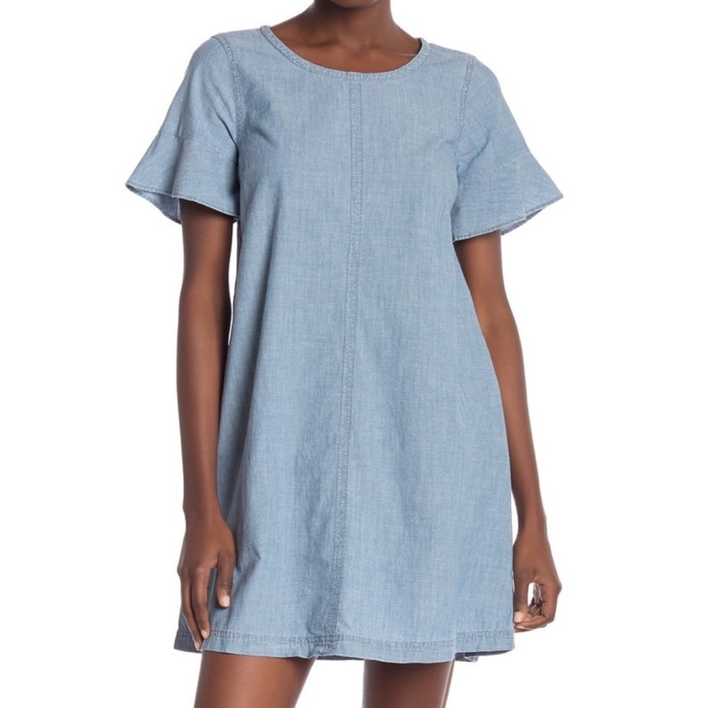 Madewell Chambray Denim Tie-Back Mini Dress Short Sleeve Minimal Breathable